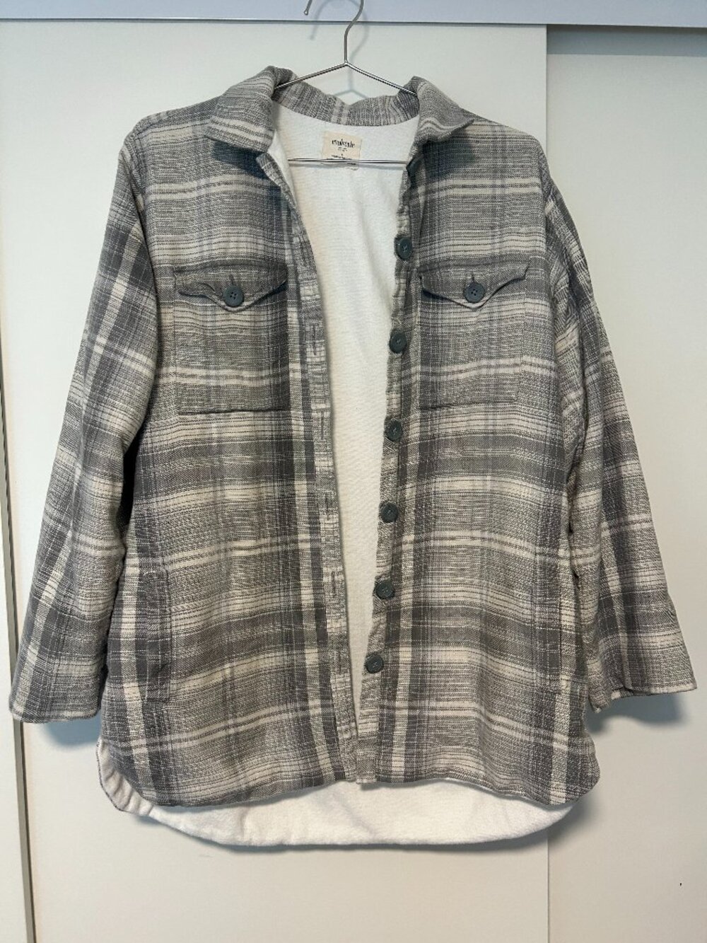 evolverie Grey Plaid Flannel Shacket, Size L